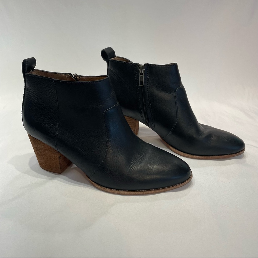 Madewell Womens Black Leather Ankle Boots Side Zipper Wood Block Heel Size 7.5